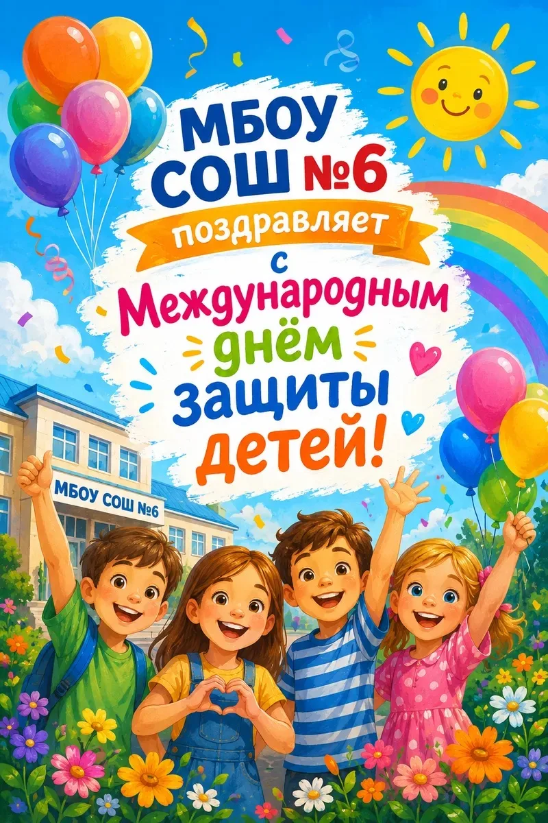 🥳МБОУ СОШ №6 поздравляет всех учеников с Международным днём защиты детей! 🥳