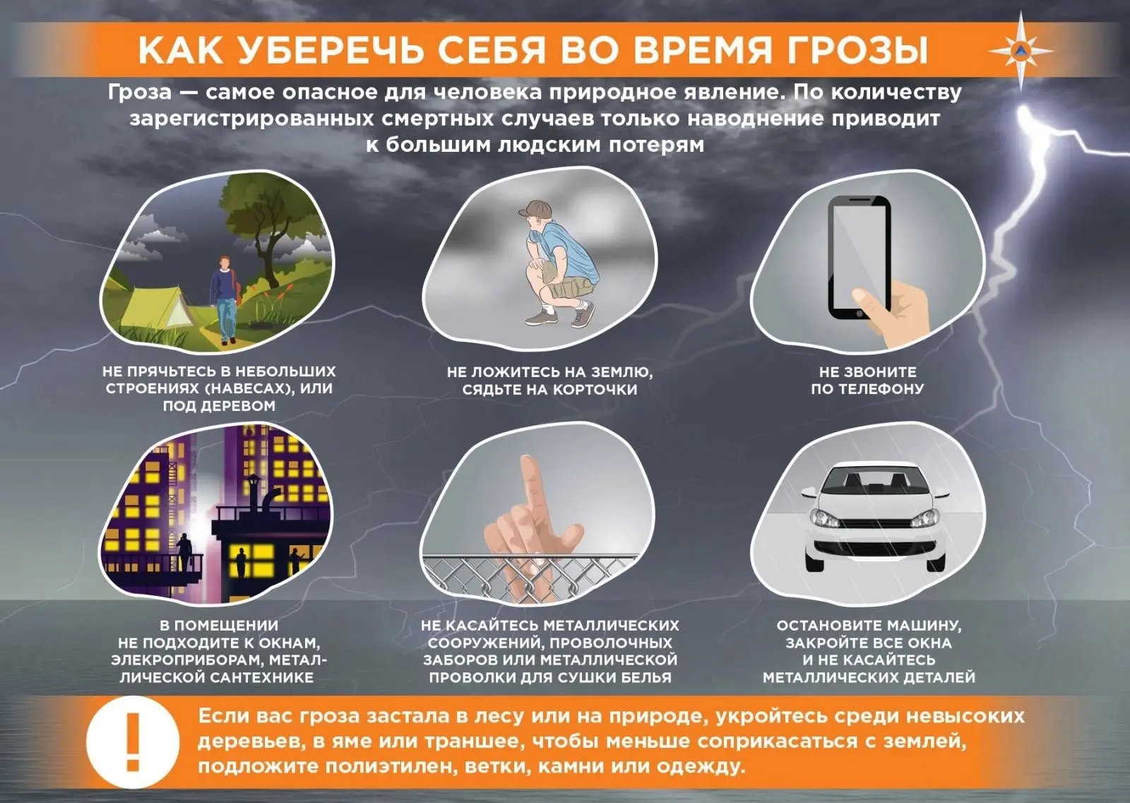 ❗Правила поведения при ливне и грозе