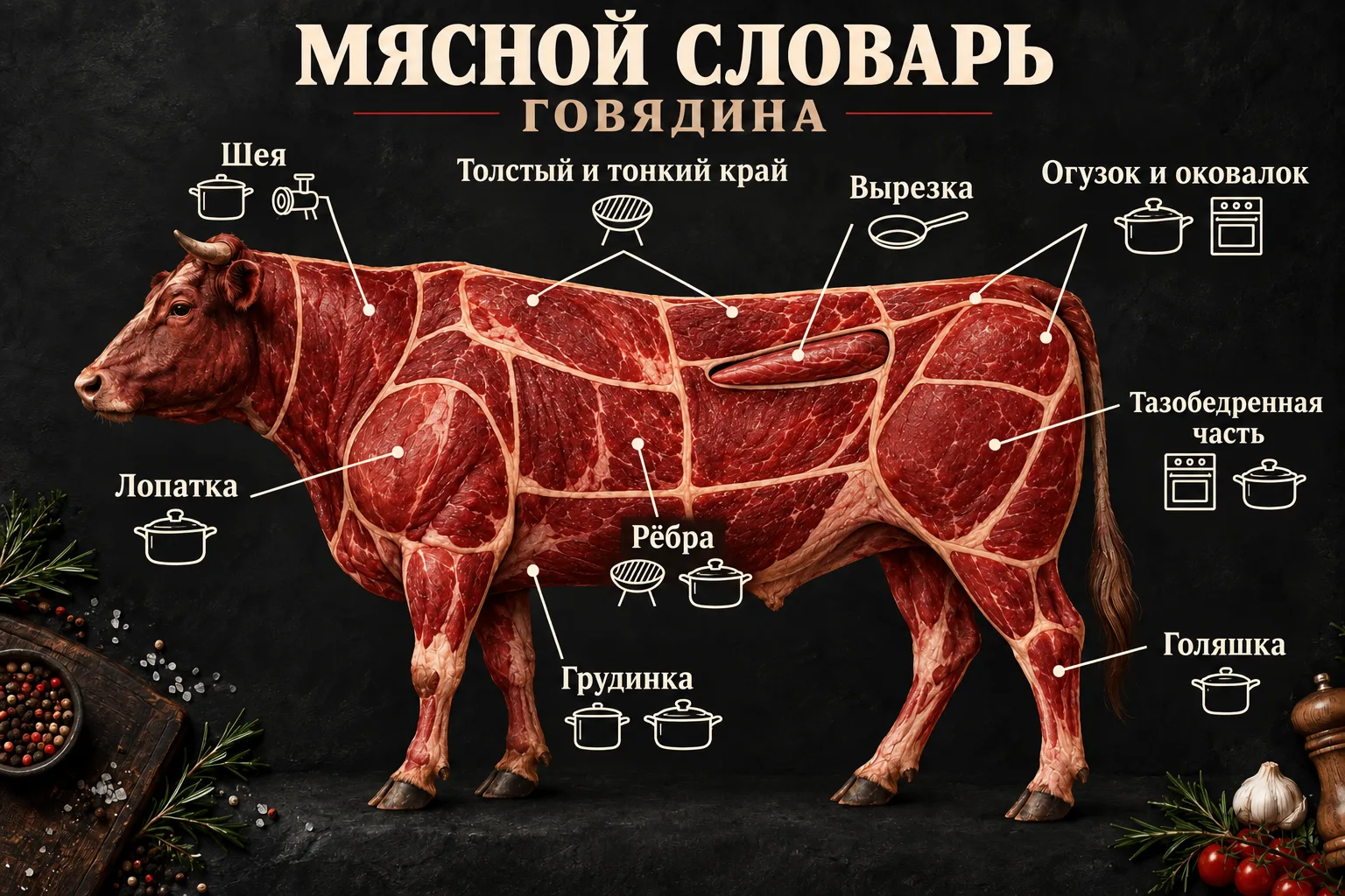 Мясной словарь: какая часть говядины для чего 🐄