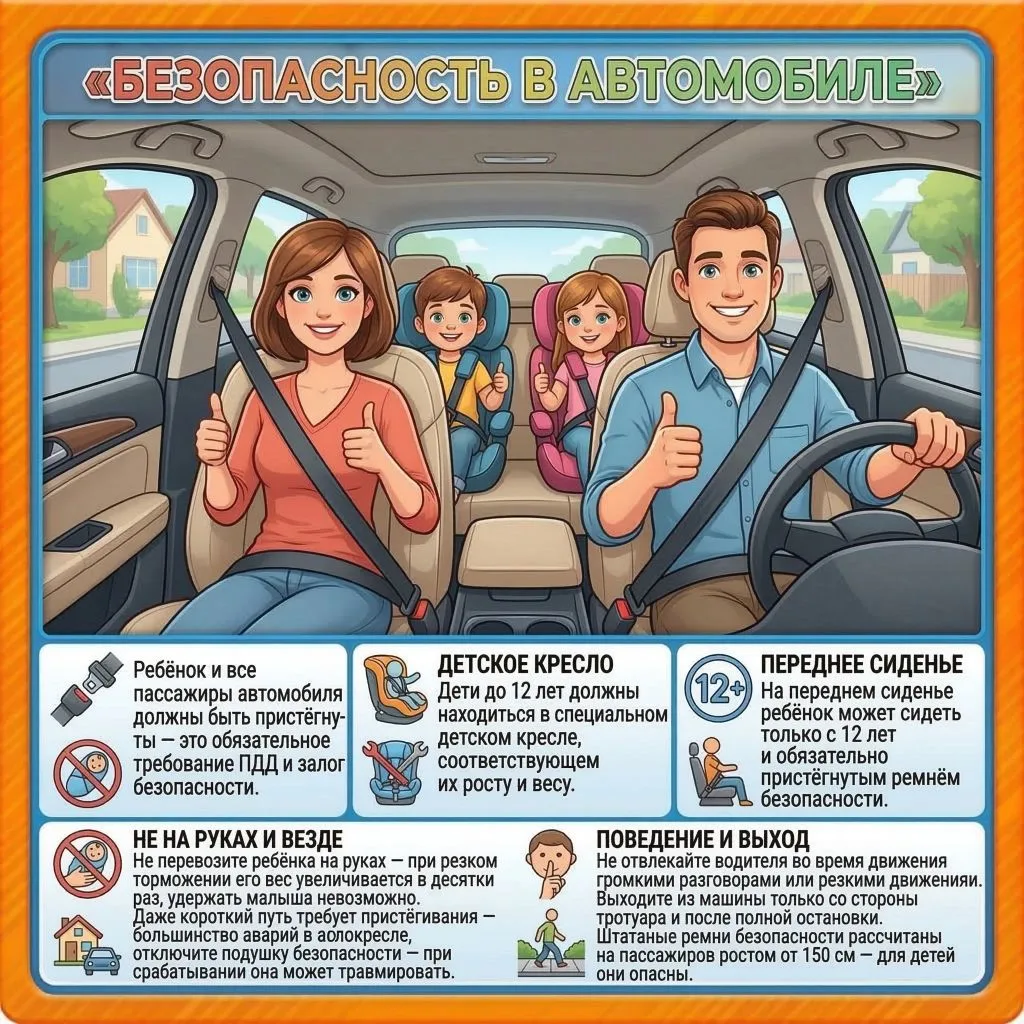 ✅Правила безопасности
🌞Лето- время путешествий. 
✅🚗Напоминаем правила перевозки детей в автомобиле