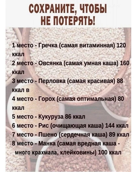Полезная информация! Кушайте каши на здоровье!👍

🧓 Пенсионеры РФ