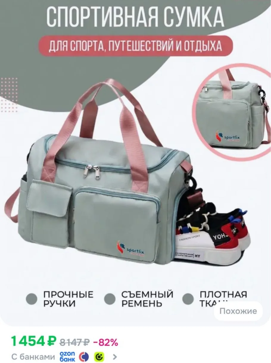 Сумка дорожная женская мужская спортивная через плечо.