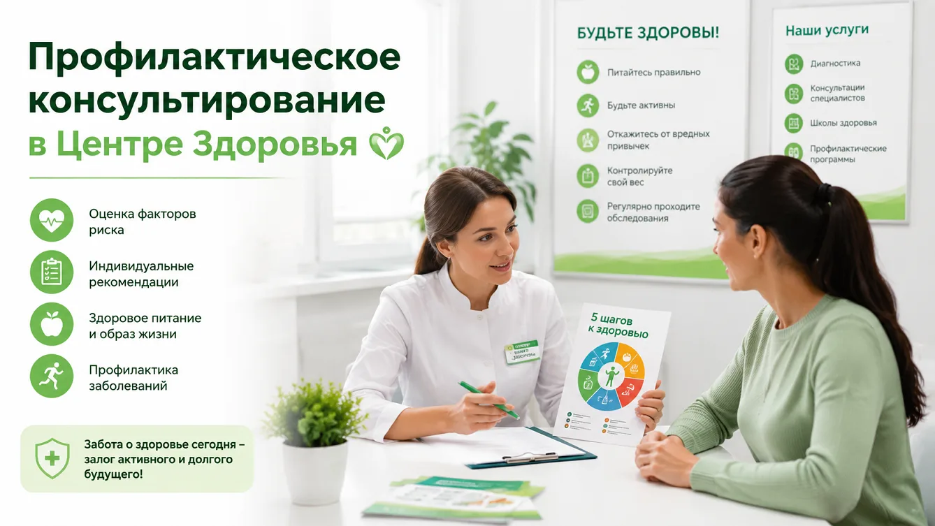 Профилактическое консультирование в Центре Здоровья помогает выявить факторы риска хрон...