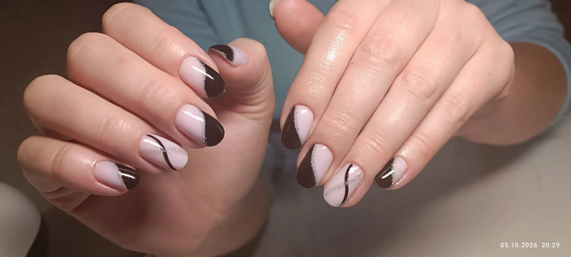 🩶Серебряный штрих на чёрном френче🖤