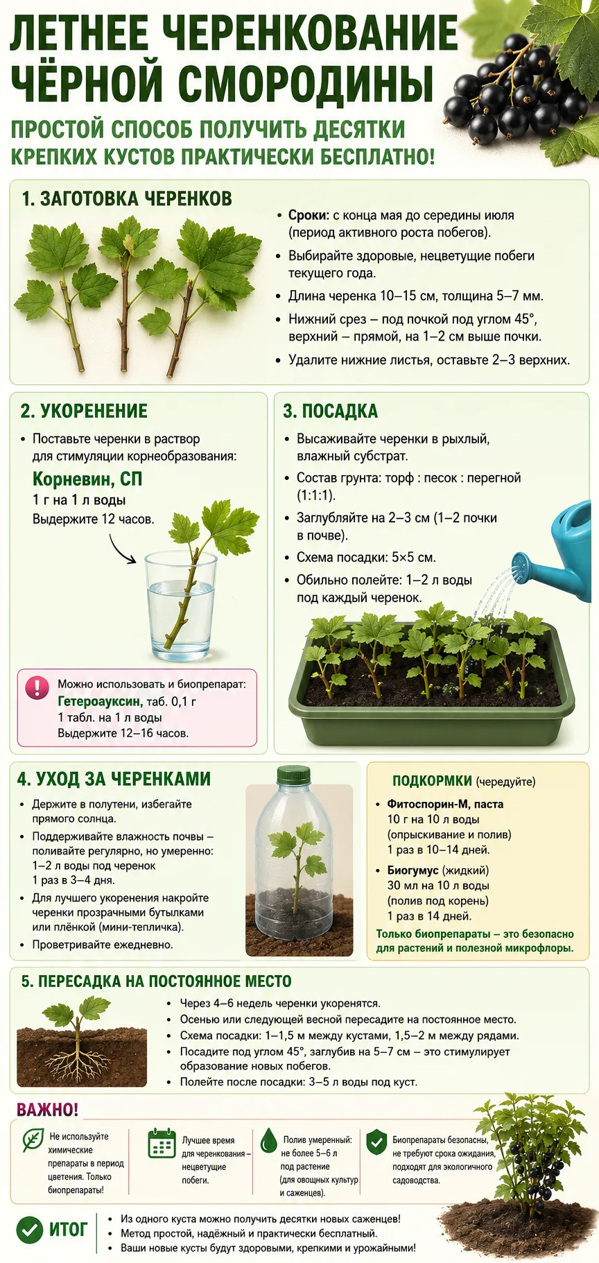 Летнее черенкование чёрной смородины простой способ получить десятки крепких кустов пра...