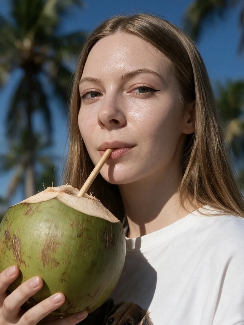 Фото с атмосферой тропического рая 🥥
Сочный кокос с трубочкой, ослепительный солнечный свет и легки