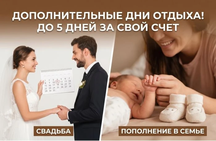 🔹Готовитесь к свадьбе или пополнению в семье? Вам положены дополнительные дни отдыха!
👉 Подробнее: