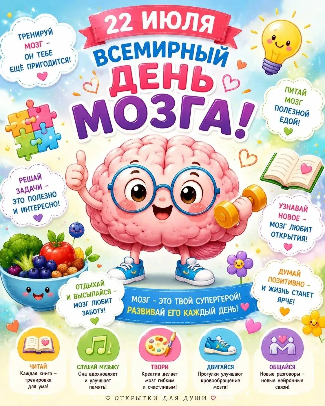 #ДеньВКалендаре 📅 

🧠 22 ИЮЛЯ — ВСЕМИРНЫЙ ДЕНЬ МОЗГА! 🧠

🤖 Наш мозг — это уникальный суперкомпью