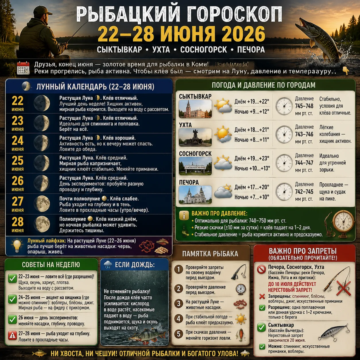 🎣 РЫБАЦКИЙ ГОРОСКОП: 22–28 ИЮНЯ 2026