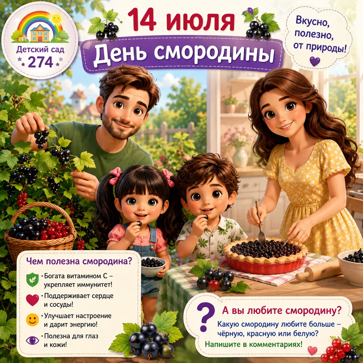 🫐 14 июля — День смородины!
А вы знали, что у этой ароматной ягоды есть собственный праздник? 🌿
Де