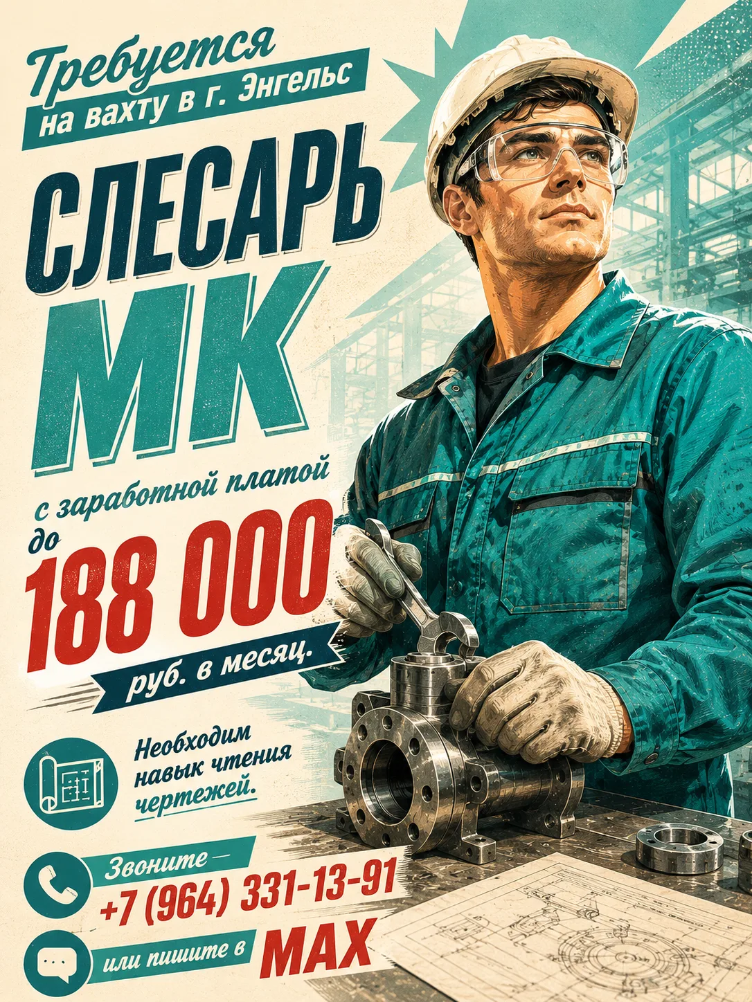 ❗Приглашаем СЛЕСАРЕЙ МК на вахтовый график работы в городе Энгельс, вакансия для кандидатов с навыко