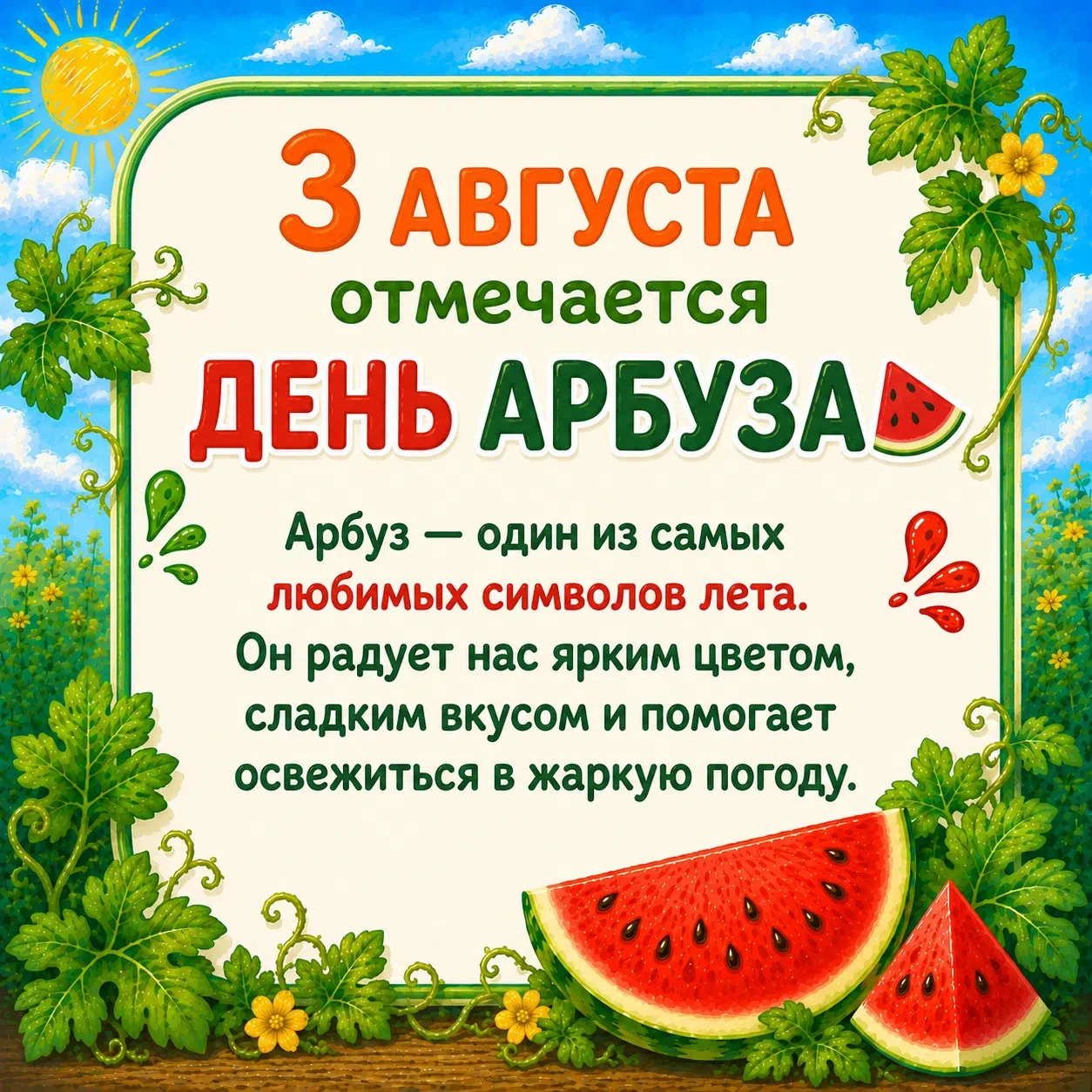 🎉🍉 3 августа — День арбуза! Празднуем символ летнего веселья! 🍉🎉