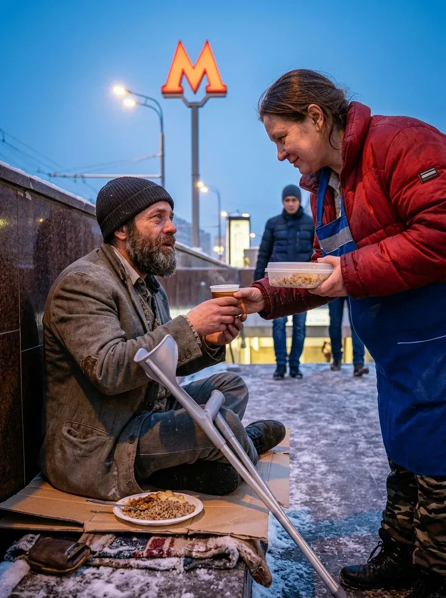 Беременная уборщица полгода кормила бездомного у метро, а когда её выгнали на мороз, он молча привез