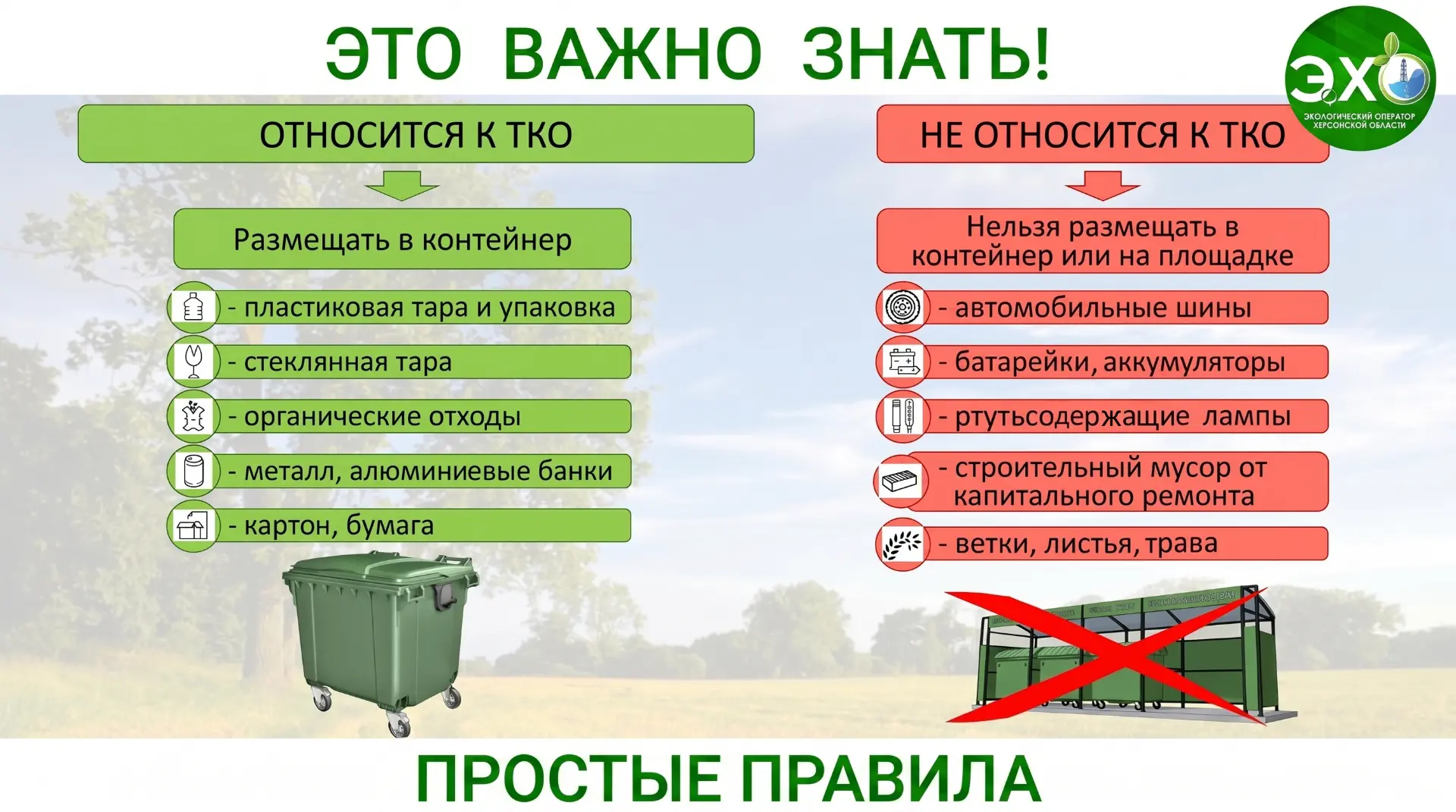 Региональный экологический оператор о простых правилах, ведущих к чистоте и порядку!
Простые правила