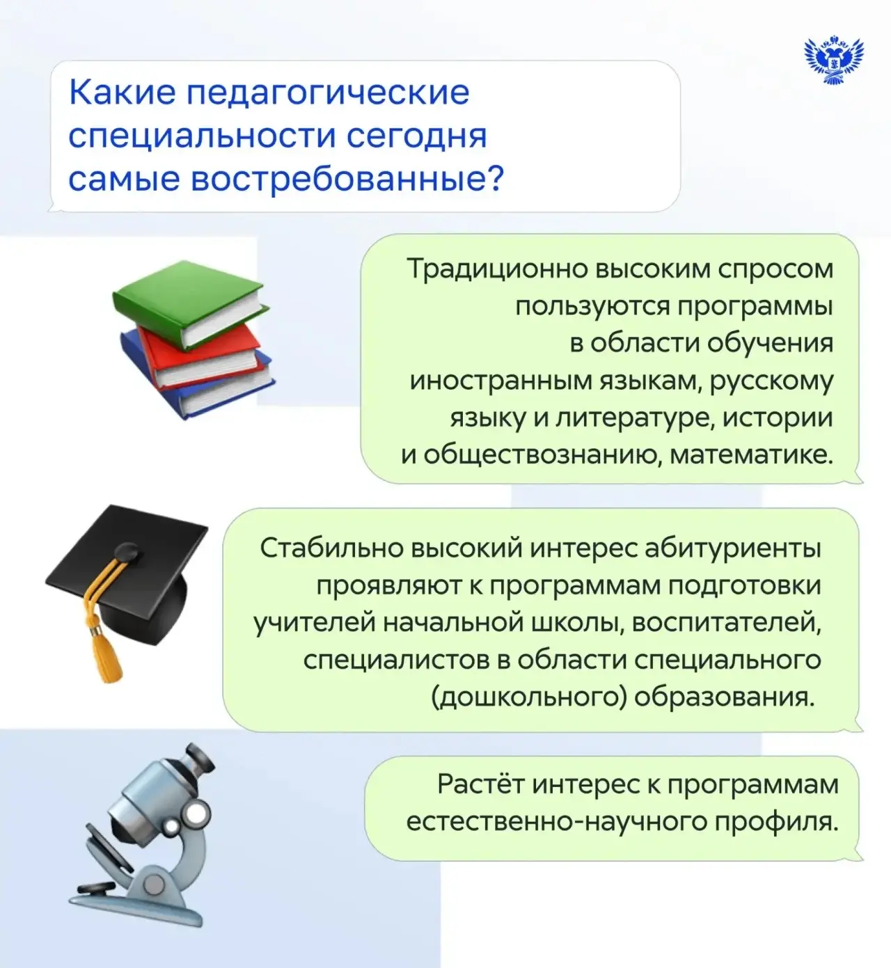 Какие педагогические направления сегодня наиболее востребованы у абитуриентов?
Отвечаем! 
#Минпросве
