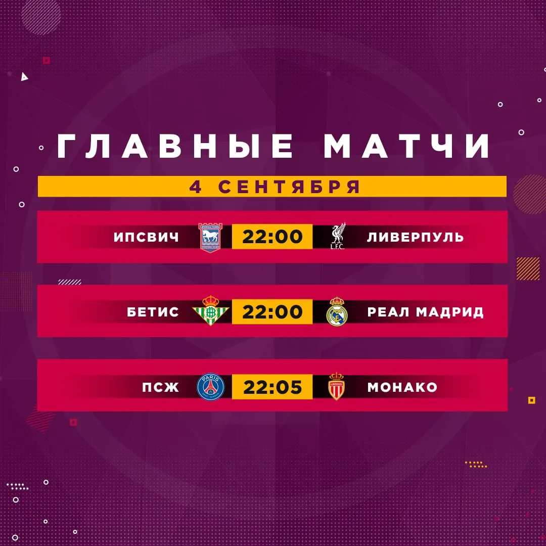 Расписание матчей на сегодня.
