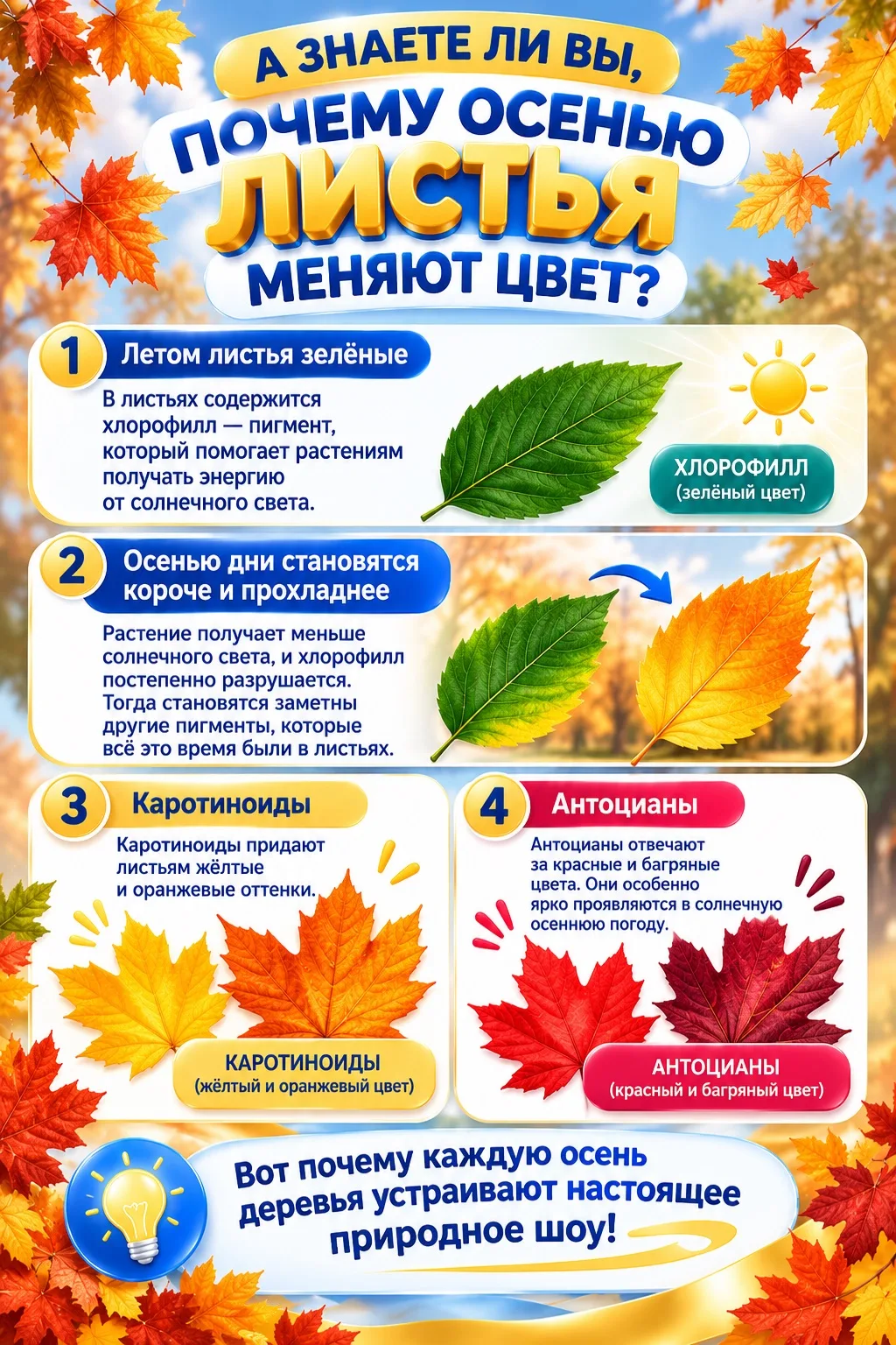 🍂 А вы знали, почему осенью листья меняют цвет?