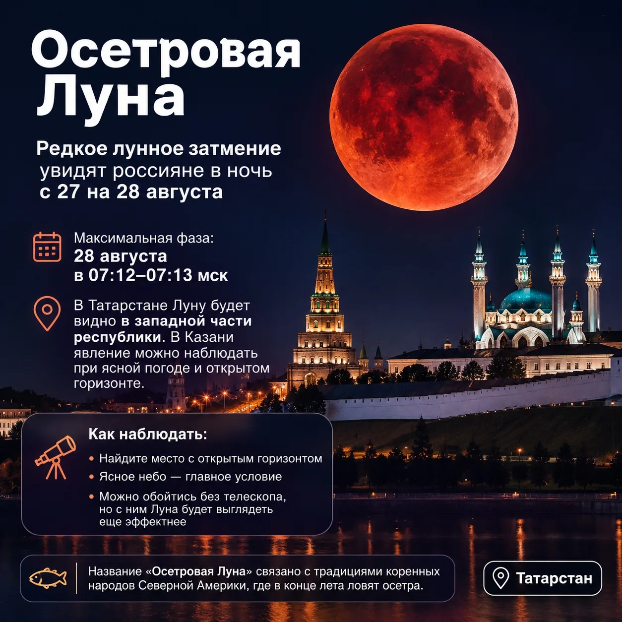 🌕 Осетровая Луна над Татарстаном: успеем увидеть?