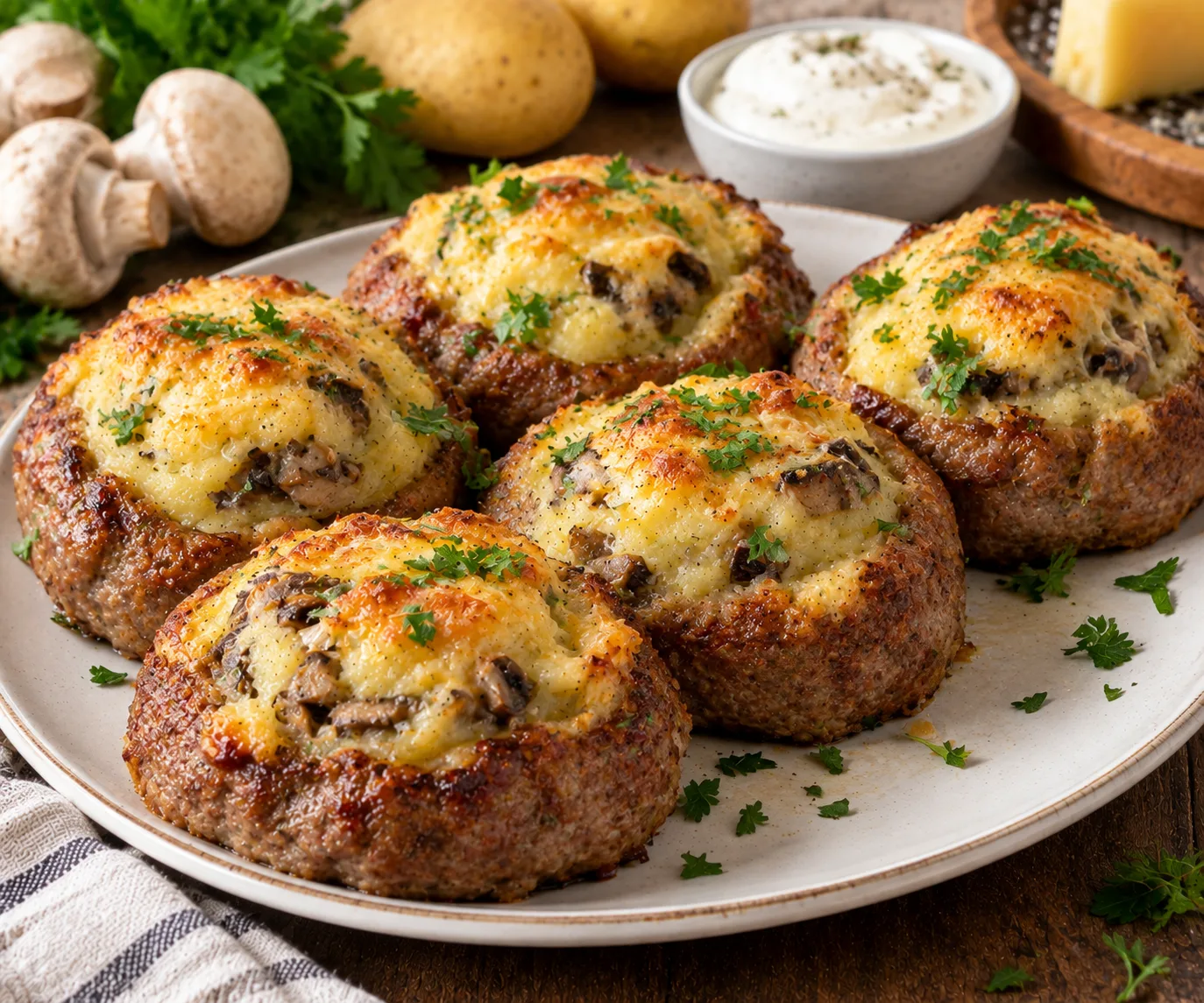 🍄 Мясные гнёзда с картофелем и грибами