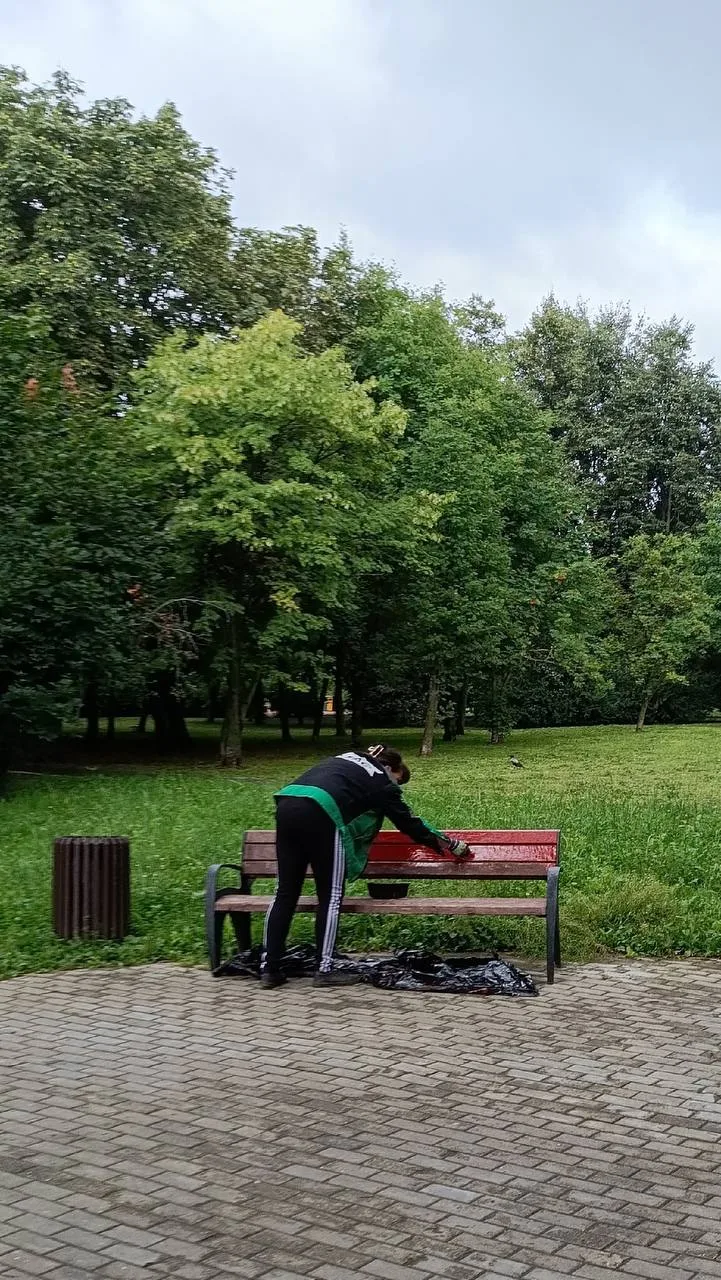 «В парке Ангарские пруды начался летний сезон покраски скамеек 😉