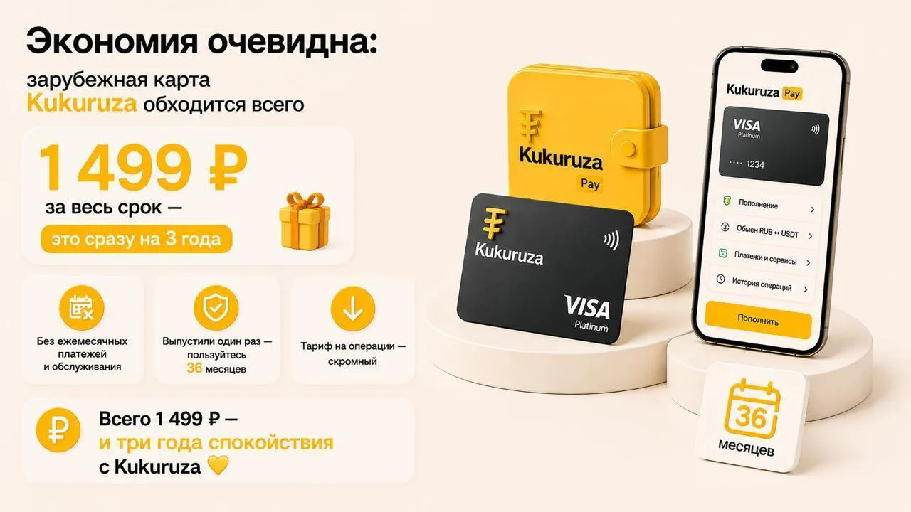 Экономия очевидна: зарубежная карта Kukuruza обходится всего в 1 499 ₽ за весь срок — э...
