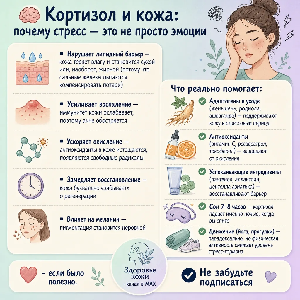 🧠 Кортизол и кожа: почему стресс — это не просто эмоции