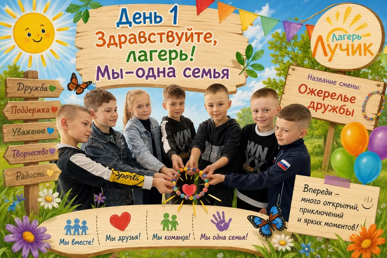 🧷Первый день в пришкольном лагере «Лучик» ☀️»Здравствуй 🤝 ,лагерь!Мы -одна семья!»