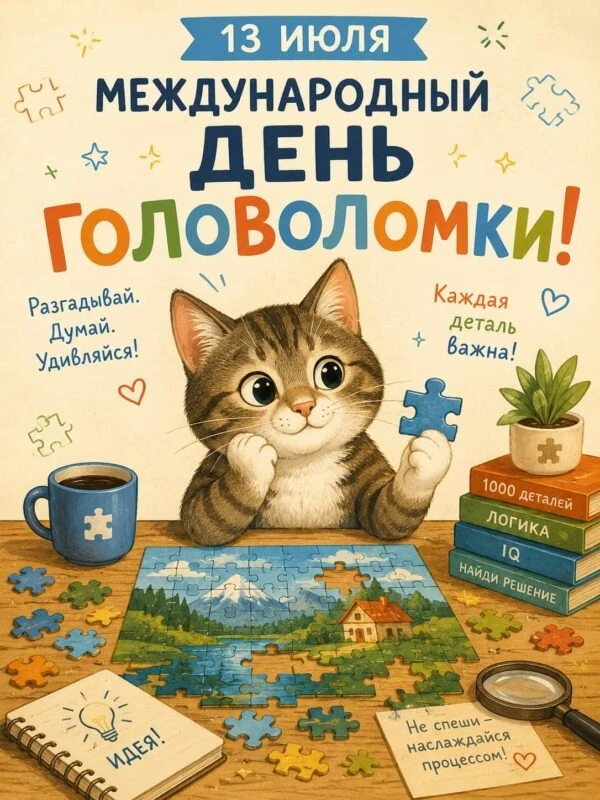 🧩 Сегодня — Международный день головоломки! 🧩 
 
13 июля — необычный праздник, который появился бл