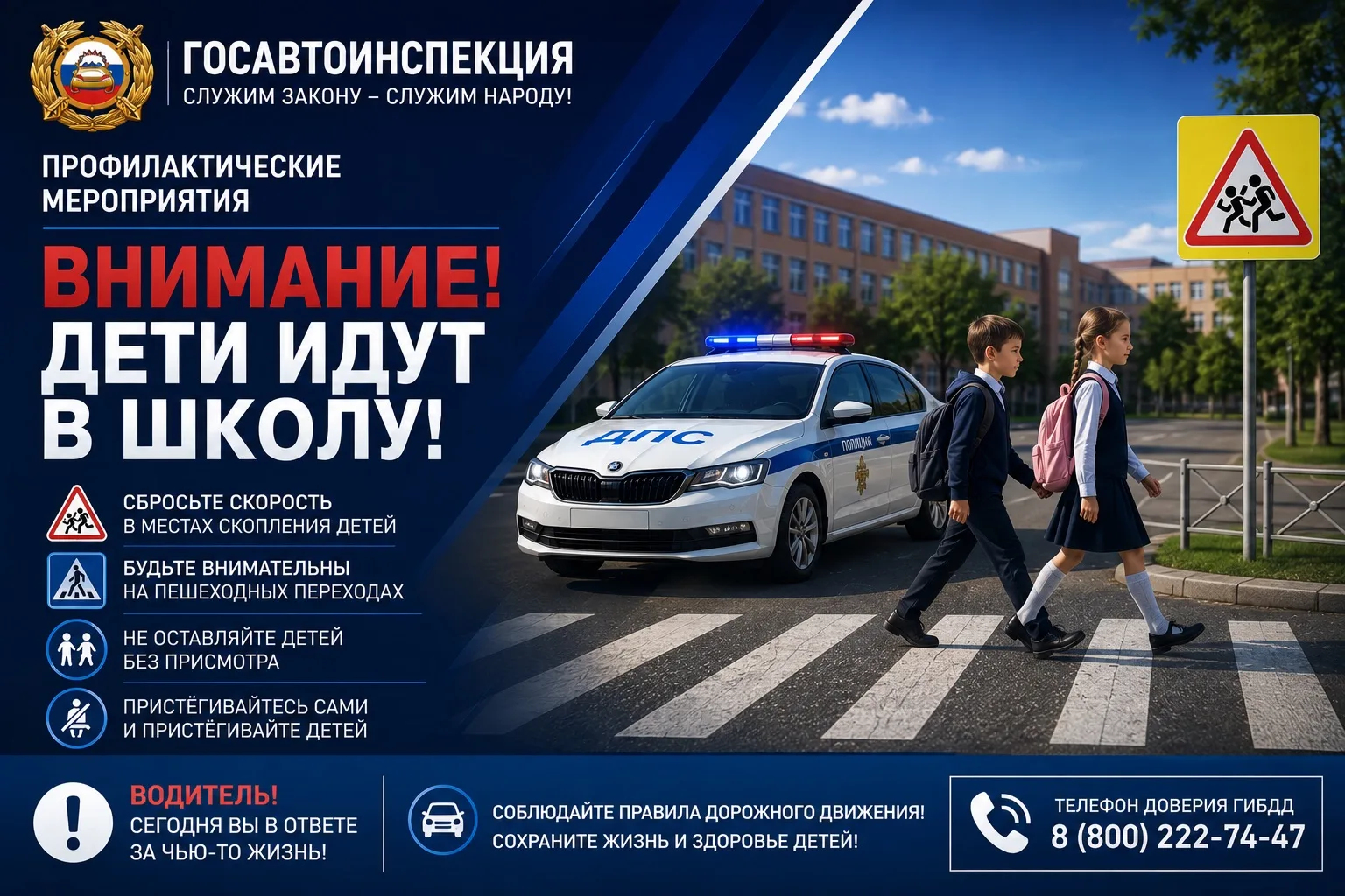✅Стартовала профилактическая акция «Внимание! Дети идут в школу!»