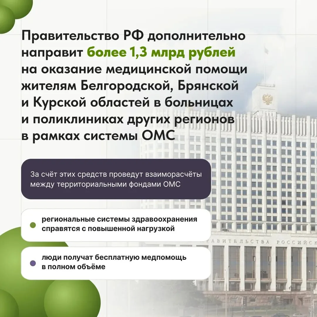 Правительство РФ направит более 1,3 млрд рублей на обеспечение медпомощью жителей Белго...