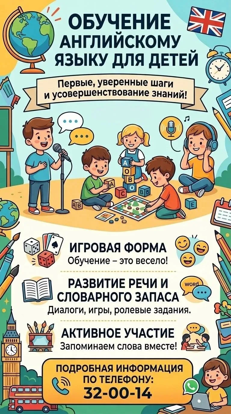 Центр детского творчества приглашает детей 7 лет на занятия по английскому языку.