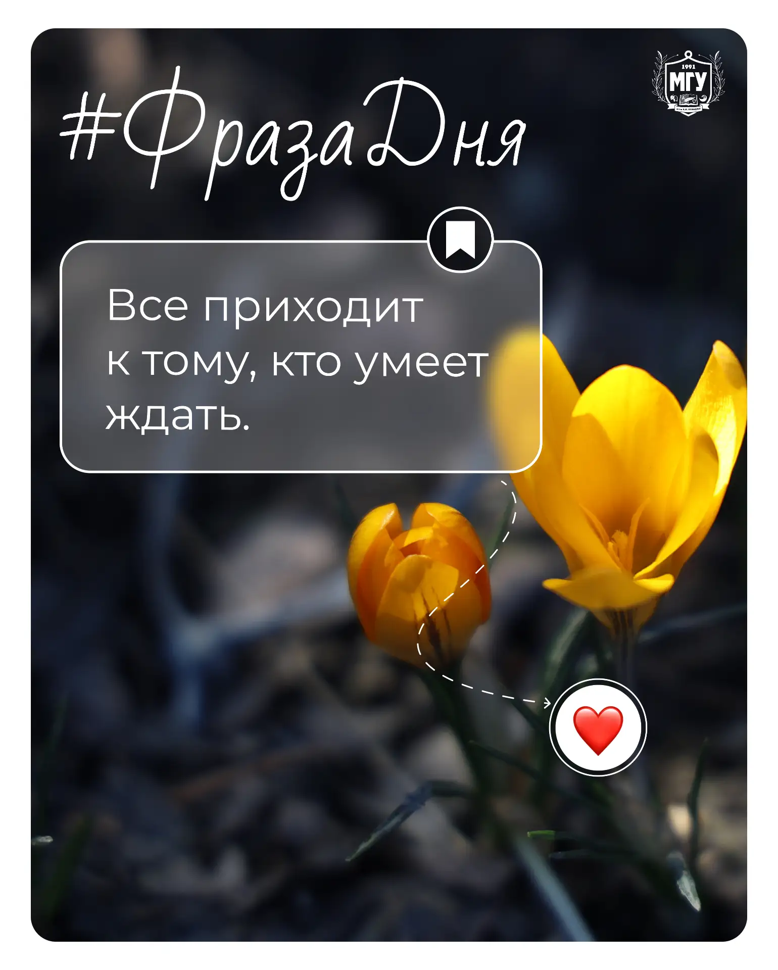 #ФразаДня

Все приходит к тому, кто умеет ждать.

#МГУимениКуинджи