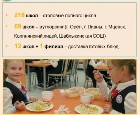 Четверть орловских школ перешла на аутсорс в питании
