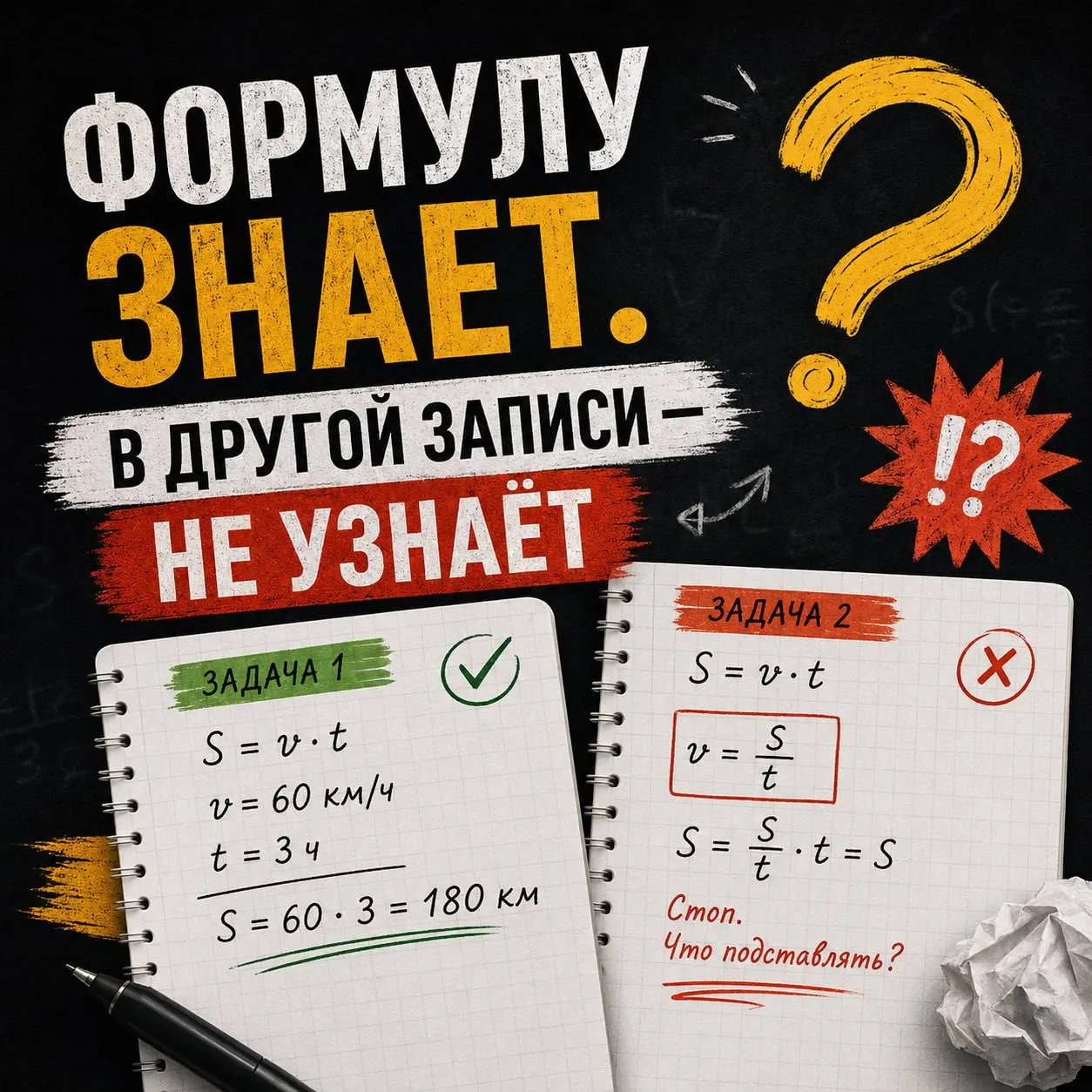 ФОРМУЛУ ЗНАЕТ. В ДРУГОЙ ЗАПИСИ — НЕ УЗНАЁТ🤯