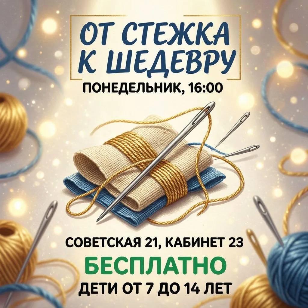 ❗️Приглашаем детей всего Пикалёво на мастер‑класс «От стежка к шедевру»!