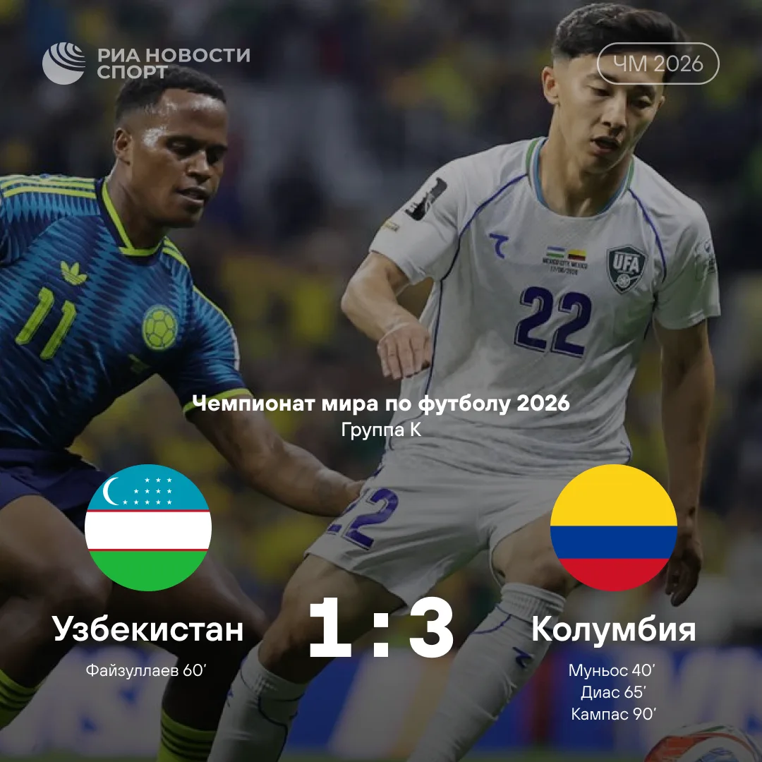 ⚽Сборная Узбекистана проиграла команде Колумбии в своем дебютном матче на ЧМ