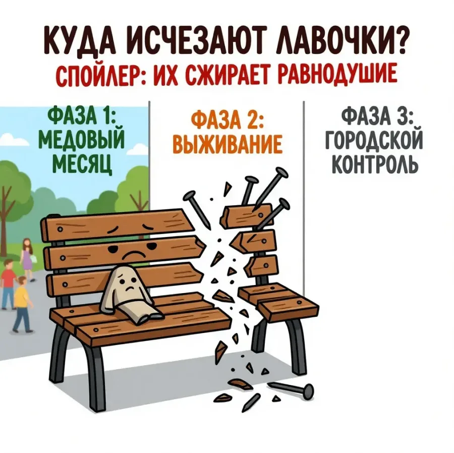 🤔Куда исчезают лавочки, если за ними не следить? Спойлер: их сжирает равнодушие

В бюджете муниципа