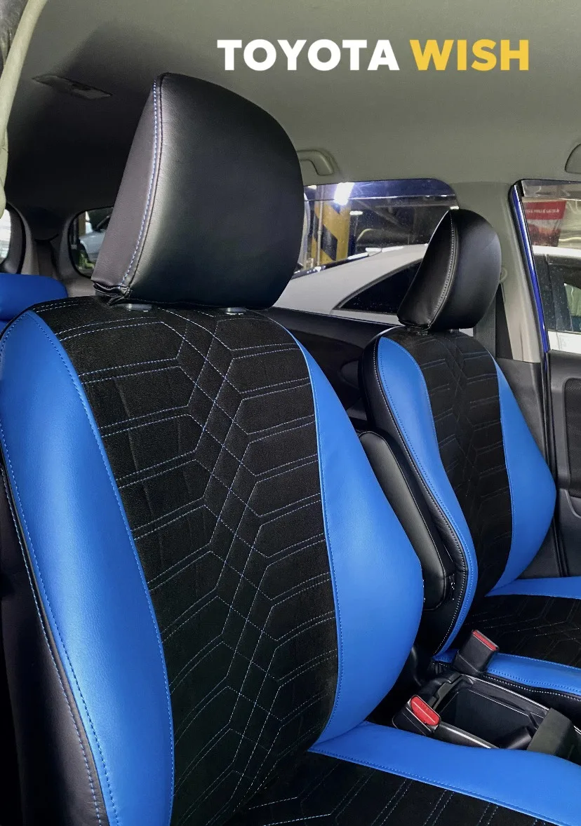 В работе был TOYOTA WISH 20

• сшили модельные чехлы дизайном в цвет машины 

• восстановили поролон