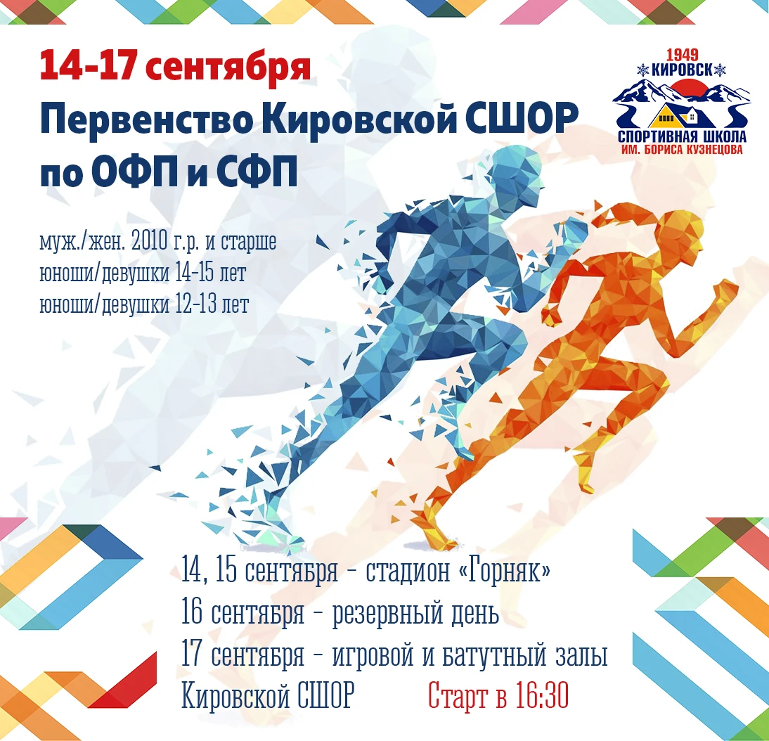 🗓С 14 по 17 сентября пройдет Первенство Кировской СШОР по ОФП и СФП для спортсменов 16...