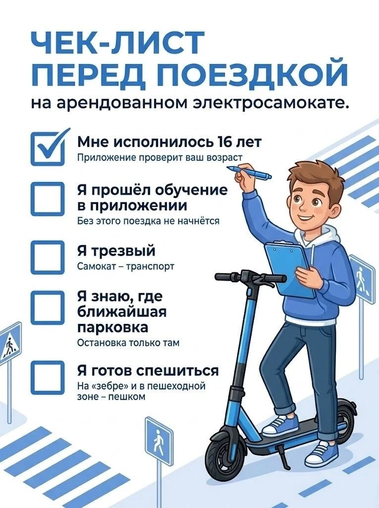 Сохраните чек-лист перед поездкой на электросамокате 🛴