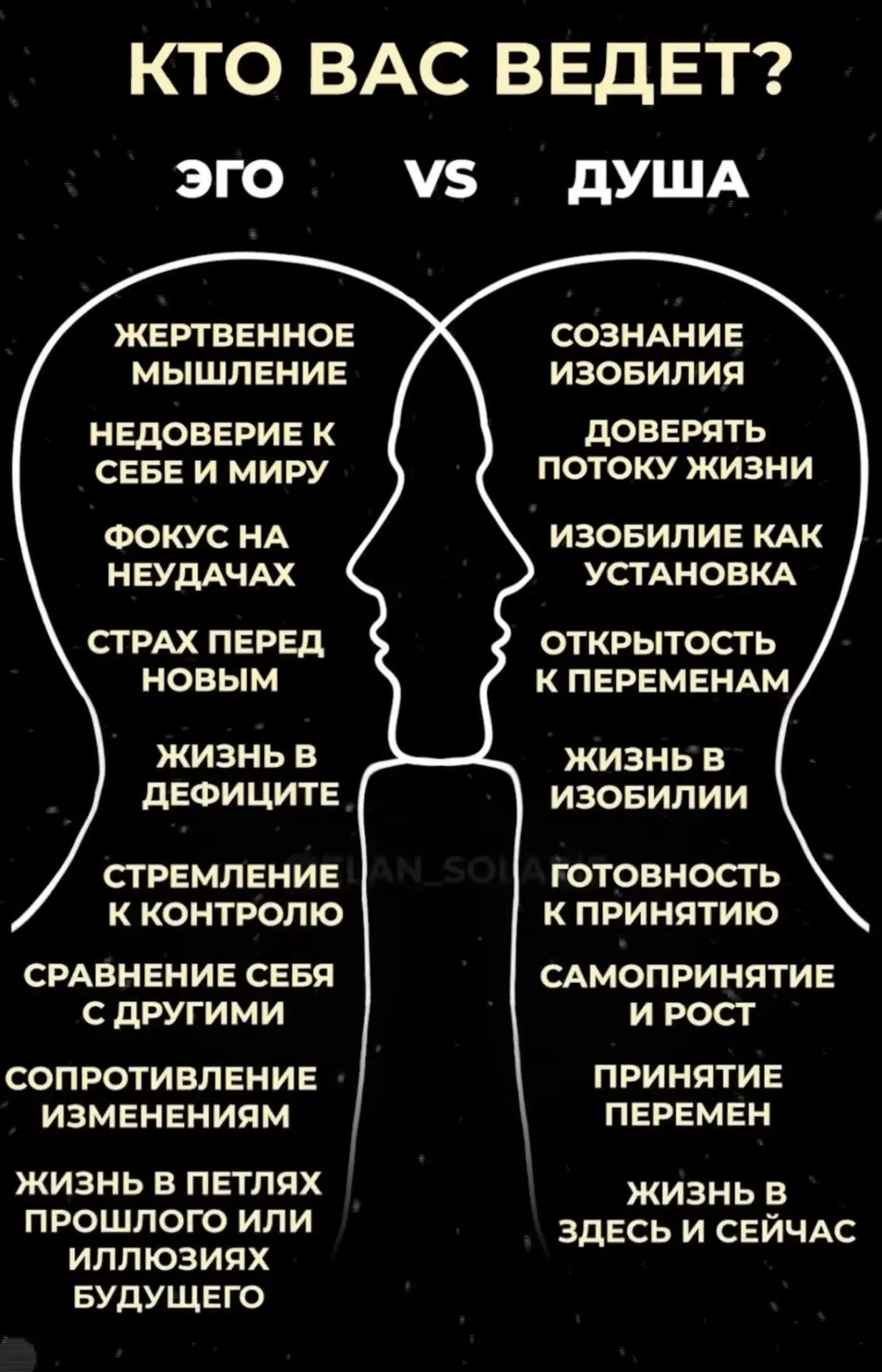 Задекларируй реальность , пиши : ✍🏻 Меня ведёт МОЯ  ДУША ! 
Моё сознание изобильно !
Я доверяю пото