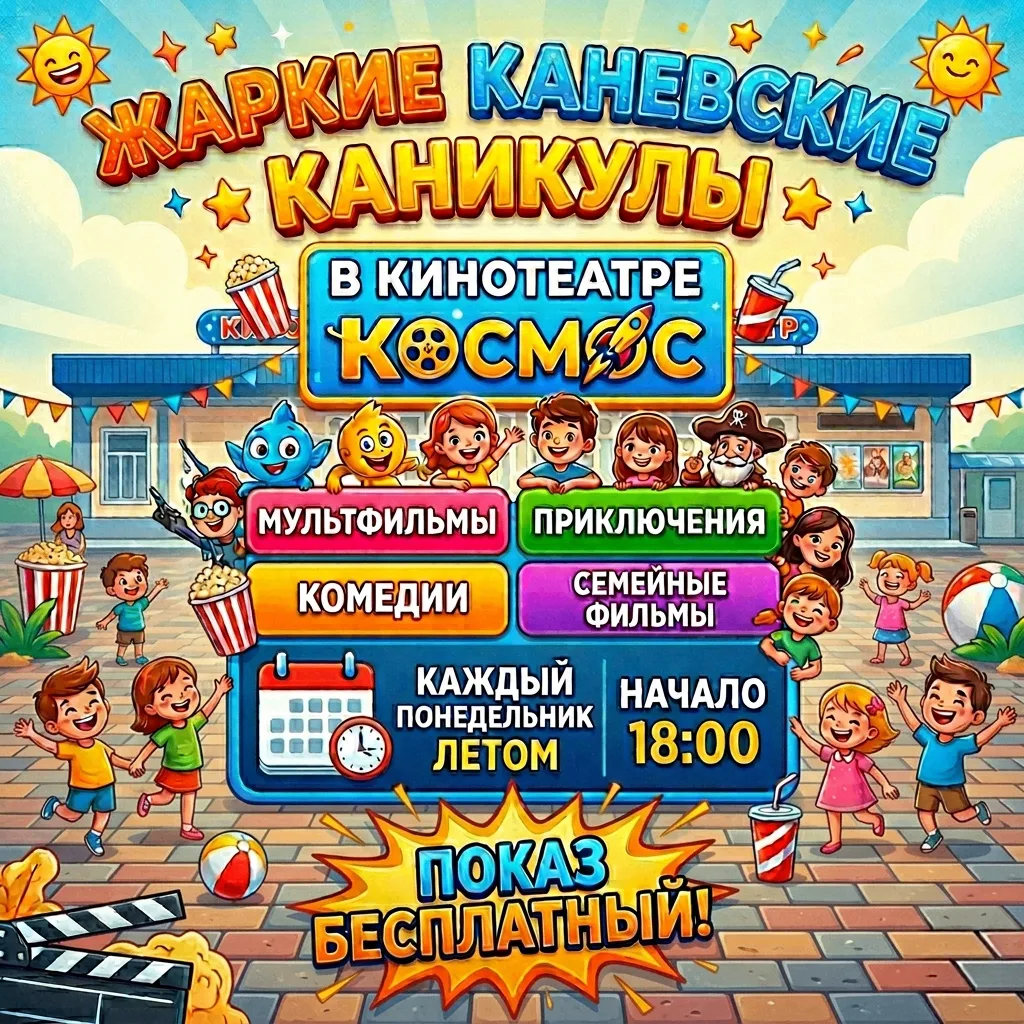 «Жаркие Каневские Каникулы» 🎬☀️17 августа в 18:00 🎉м/ф «Коты Эрмитажа 2: Тайна Египет...