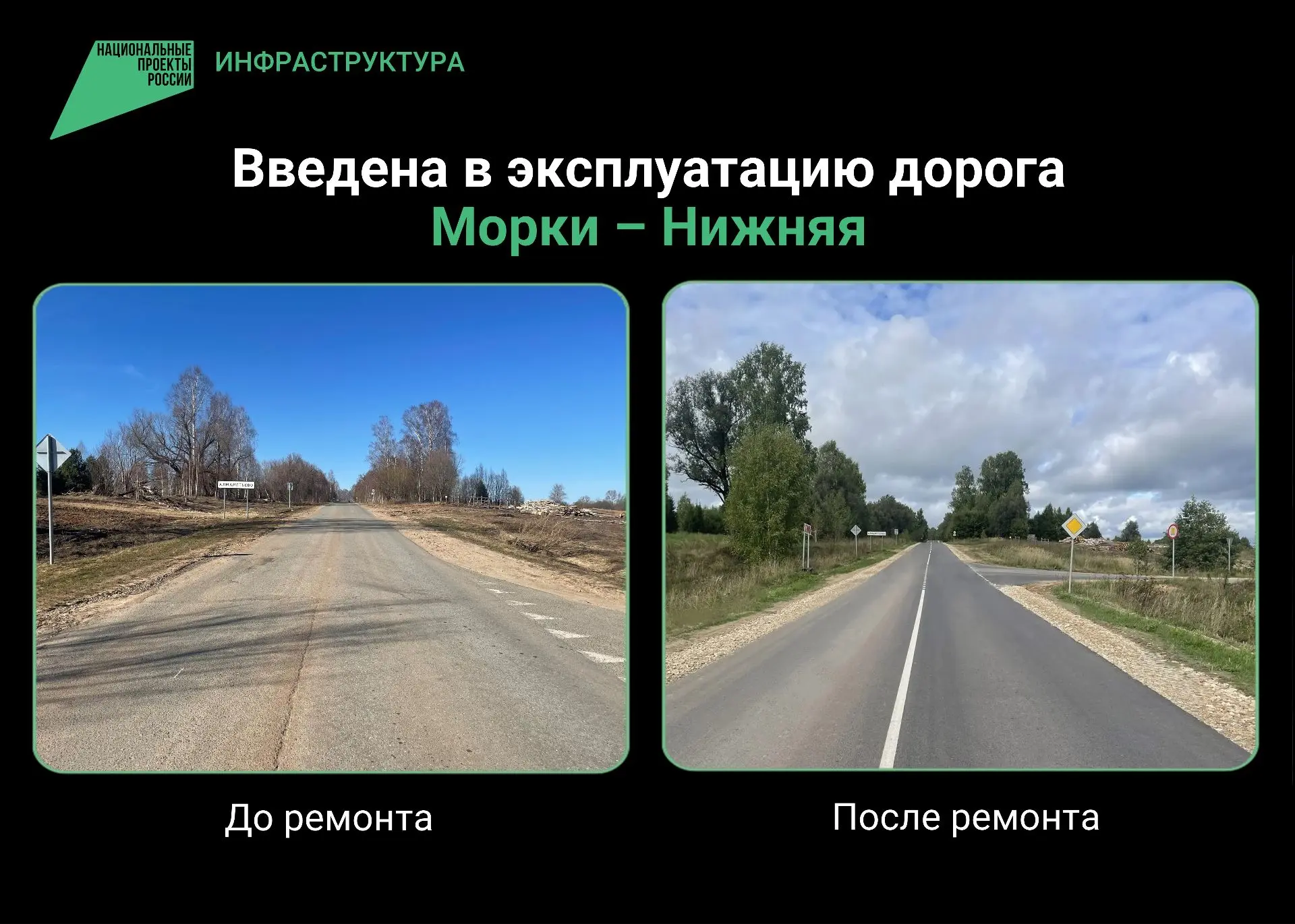🎓 В преддверии 1 сентября автомобильная дорога Морки – Нижняя введена в эксплуатацию. ...