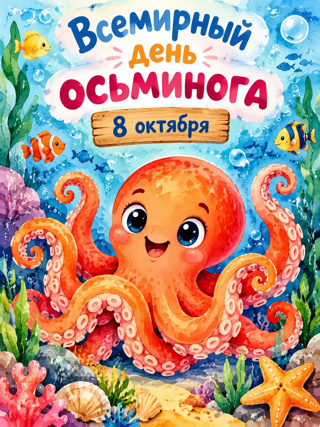 Праздники 8 октября - Всемирный день осьминога. Всемирный день зрения. 9 октября - Всем...