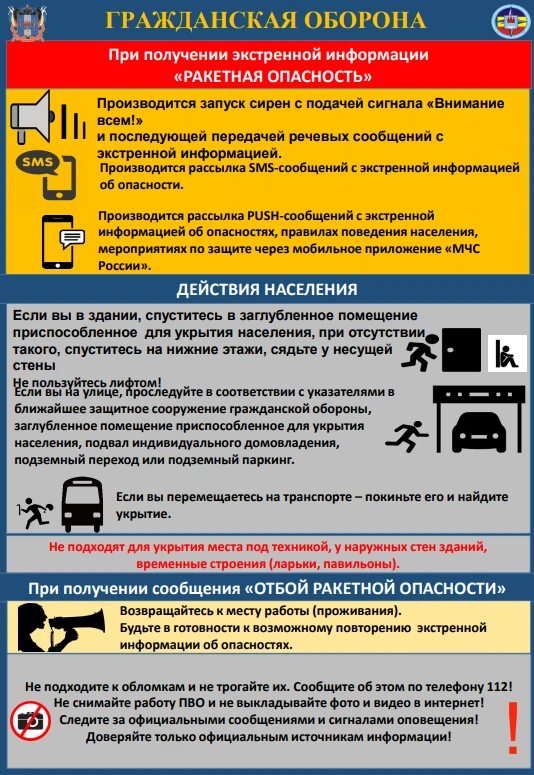При поступлении сигналов о ракетной и беспилотной опасности крайне важно оперативно пол...