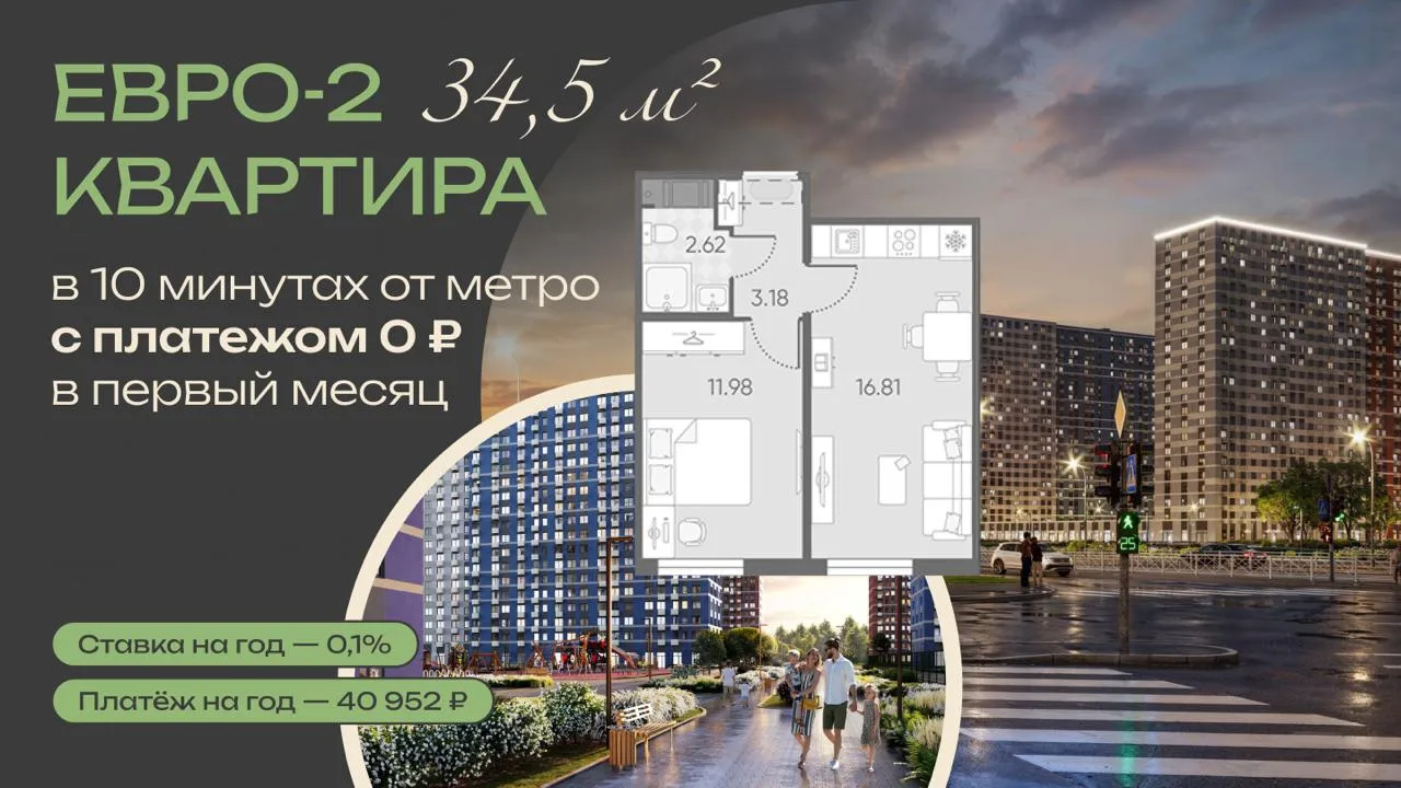 🔥Квартира с отделкой и ключами в 10 минутах от метро за 0 ₽ в первый месяц