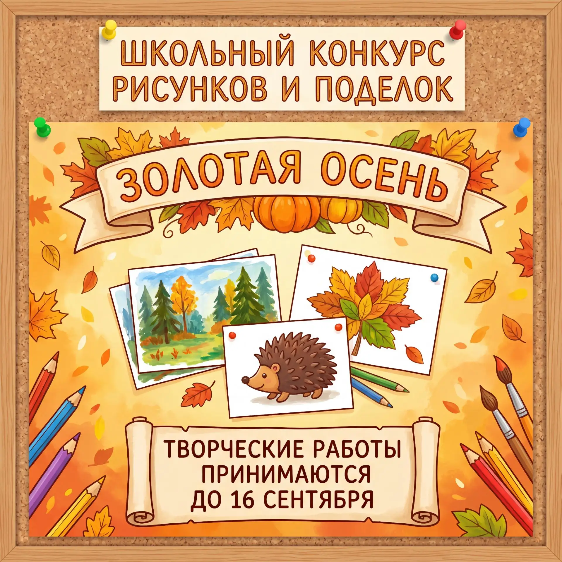 🍁✨ В нашей школе объявляется творческий конкурс рисунков и поделок «Золотая осень»! ✨🍁