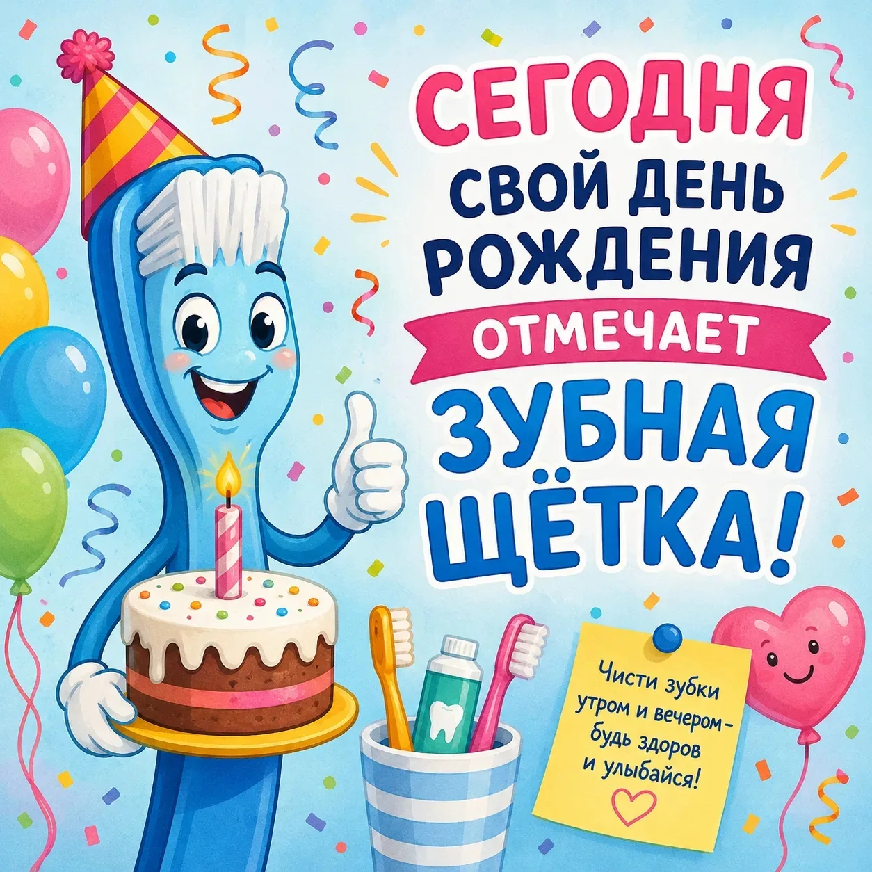 Знаете ли вы, что сегодня свой день рождения празднует зубная щётка?

Наша сегодняшняя именинница — 