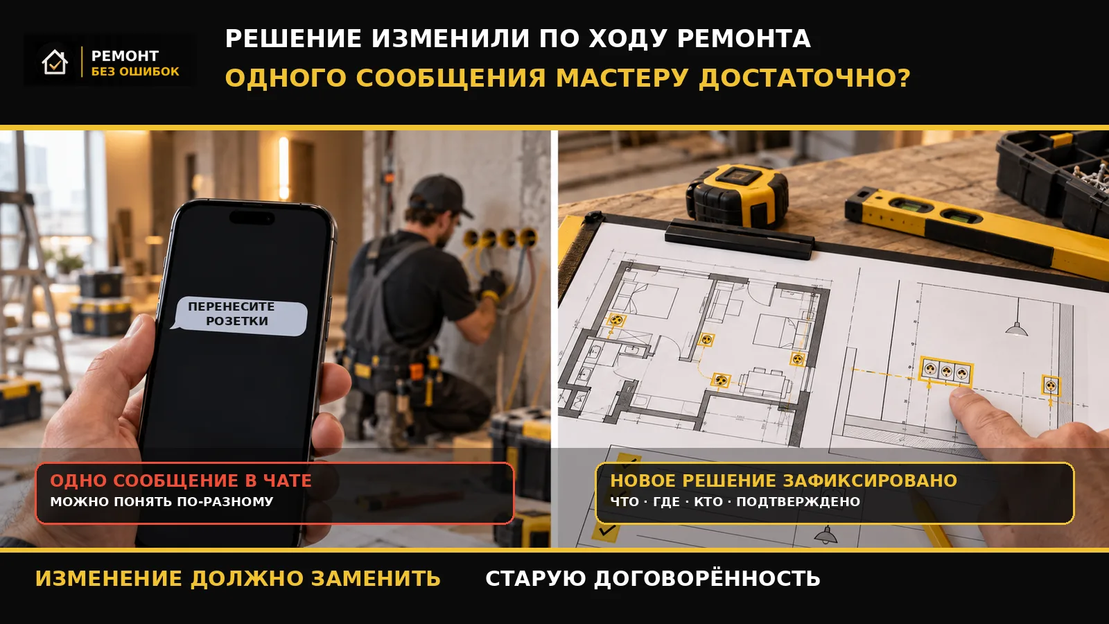 Поменяли решение по ходу ремонта? Зафиксируйте новую версию.