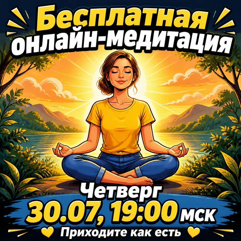 🧘 Бесплатная онлайн-медитация

В этот четверг 30.07 в 19:00 по МСК собираемся вместе на еженедельну
